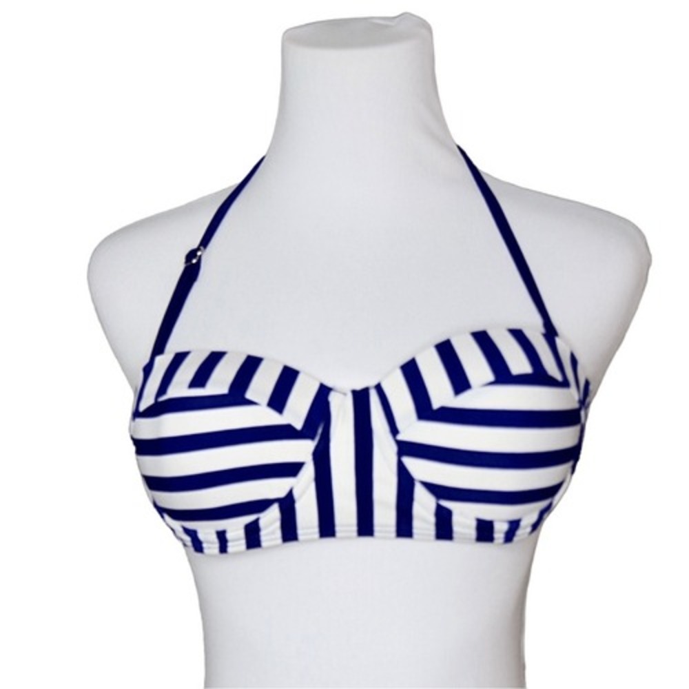 Ebuddy Retro 50s Blue Stripe Underwire Bikini Halter Swim Top MEDIUM‎ Poolcore